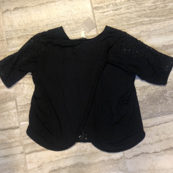 NWT Anthropologie  Weston Wear Upstaged Lace Tee Split Blouse Black Size Small - Picture 10 of 15